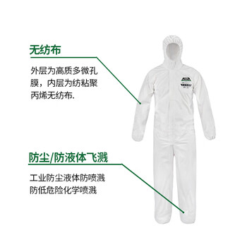 雷克兰 EMN428 防护服 工业防尘液体防喷溅 防低危险化学喷溅 白色 XXXL码 1件装