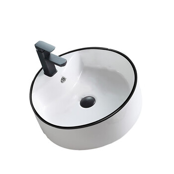 立新求精 黑边陶瓷洗手池台上盆面盆水盆洗脸池A1黑边32cm盆+下水+胶(定制)