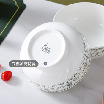 洁雅杰 汤碗大号中式釉中彩陶瓷大碗个人专用8英寸家用面碗 2只装 绿韵