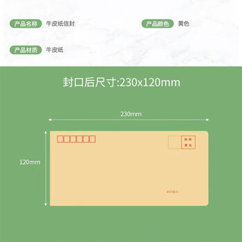 飞尔（FLYER）牛皮纸信封信纸 邮局信工资袋增值税发票专用信封袋【黄色 230x120mm】500个装