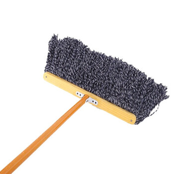 者也 棉线老式拖把 木杆平板拖工厂地板物业车间布排拖吸水拖把 蓝白宽40cm加固款木柄