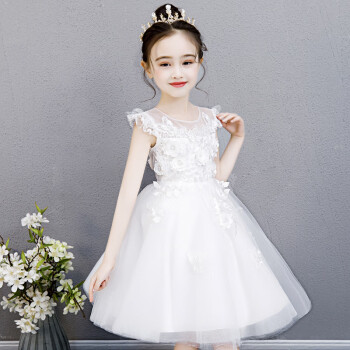 乖奇奇儿童新款花童晚礼服小女孩甜美公主裙女童白色连衣裙蓬蓬纱裙