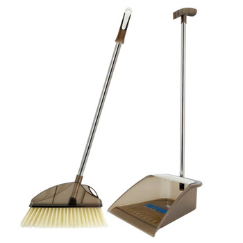 兰诗（LAUTEE）TTB-100 不锈钢扫把簸箕套装 学校物业扫帚垃圾铲套装 透明棕