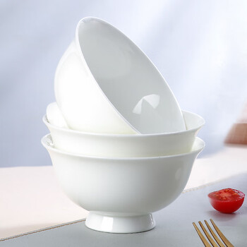 斯凯绨（Sky Top）陶瓷面碗骨瓷米饭碗纯白防烫高脚碗家用餐具6.25英寸4件套装