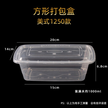 飞尔（FLYER）一次性餐盒 美式塑料快餐外卖打包盒【1250款透明美式 300套】