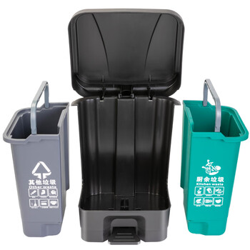 舒蔻（Supercloud）户外双桶分类垃圾桶餐厨垃圾其他垃圾分类分离大商用脚踏大号垃圾桶绿+灰60L