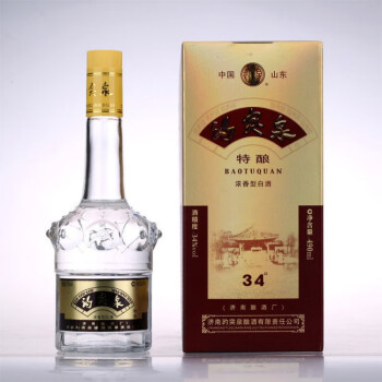 鲁酒山东济南特产白酒34度趵突泉特酿490ml6整箱趵突泉34度490ml6瓶箱