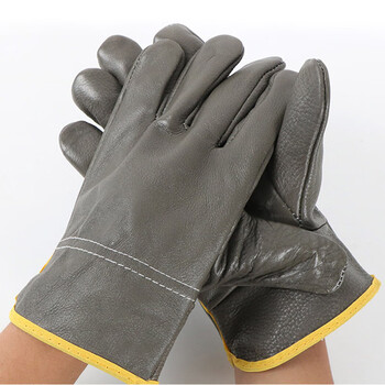 者也 短款牛皮焊工电焊手套加厚牛皮搬运耐磨劳保防护手套 深色系颜色随机发 1双