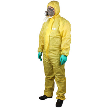 代尔塔（Deltaplus）406030限次3级带弹性兜帽无纺布连体防化服DT300定做不含鞋套及手套 黄色最小M
