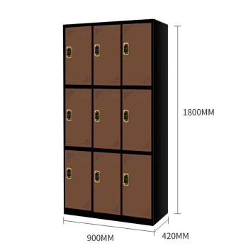 尚留鑫 储物柜浴室刷卡寄存柜宿舍多门员工柜鞋柜电子感应锁柜子 9门黑边褐色