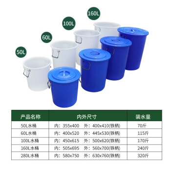 圣极光50升加厚水桶塑料桶圆桶铁饼厨房收纳桶可定制S01601无盖白色