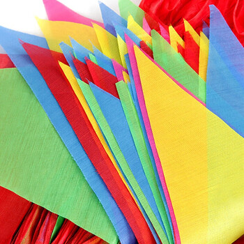 鸣固 彩色三角旗帜 彩旗串旗 工地警戒道路施工小警示三角彩旗 150面 大号白绳 100米