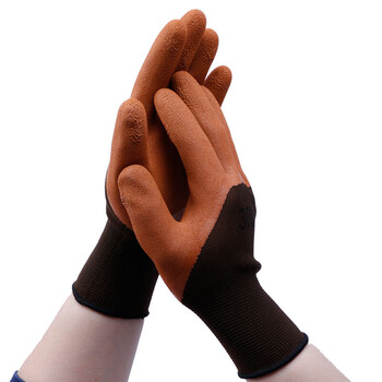 者也 加厚浸胶发泡手套 工地耐磨防滑胶皮劳保手套 咖棕色12双