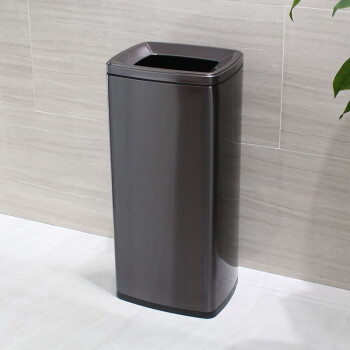 迪恩斯（DEANS）不锈钢垃圾桶公共厕所卫生间大号商用办公室厨房无盖直投方桶果皮桶洗手间擦手纸垃圾桶黑金30升