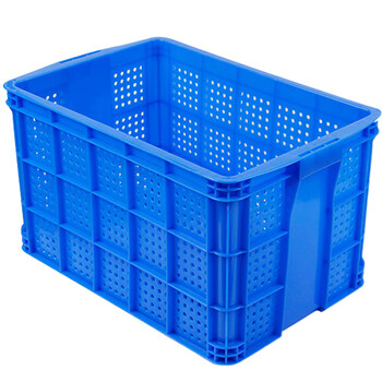 旷尔 长方形塑料筐 蓝色加厚水果筐 蔬菜快递分拣镂 塑胶筐【487圆眼筐 550×365×310mm】