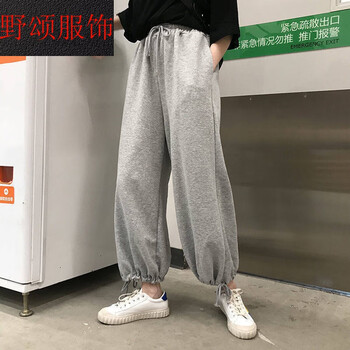 束脚裤阔腿裤女韩版新款学生直筒春夏宽松大码ins灯笼裤系绳灰裤好