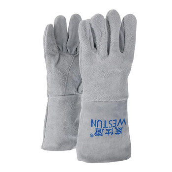 威仕盾（WESTUN）G-2116T 35CM牛二层防火线加托单层电焊手套 灰色 L码 1副