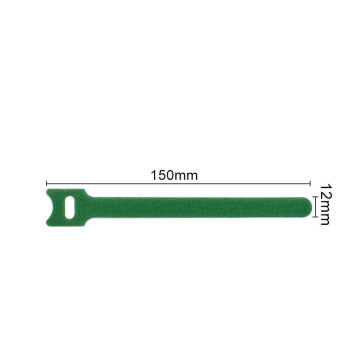 汇采 自粘背靠背数据线捆扎带 彩色尼龙魔术贴扎带 多功能束线带 T型绿色 宽12mmx长150mm 200根单包装