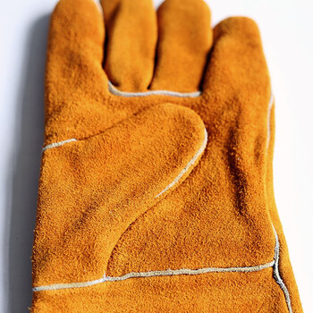 者也 牛皮电焊手套 黄色隔热焊接半皮加长劳保革袖 双层加厚1付