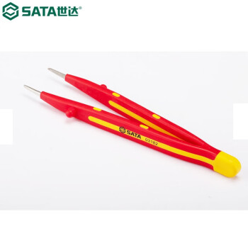 世达 SATA 03182 VDE绝缘双色微尖横齿镊子160mm