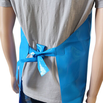 者也 30丝围裙+袖套 蓝色TPU耐酸碱防水防油水产加工屠宰厨房罩衣可定制