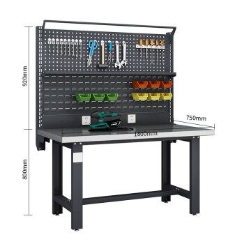 知旦灰色工作台ZD7019工具桌检验桌单桌双挂板带棚板灯架1.8米不锈钢台面