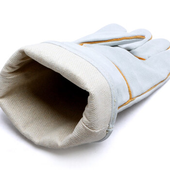 者也（ZYE）焊工劳保手套牛皮革袖焊工防护手套 加长牛皮电焊手套 防烫隔热焊接半皮手套 加固双层长款 灰色