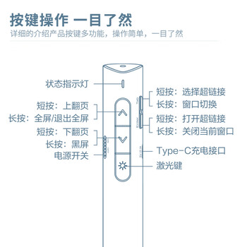 得力(deli)激光笔 可充电双尾插接口教鞭ppt翻页幻灯片遥控激光翻页笔 演讲笔无线演示器 红光 白2801