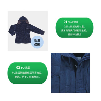 代尔塔 405006 极低温防寒服 PU涂层聚酰胺极低温防寒夹克可脱卸兜帽5个口袋 藏青色 XL码 1件装