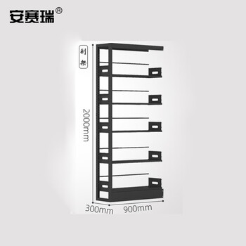 安赛瑞 钢制储物柜 存储展示架 钢制单面双面存储架 单面5层副架 黑色 700277