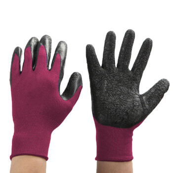 鲁坤  尼龙皱纹手套 挂胶线透气防滑防油劳保