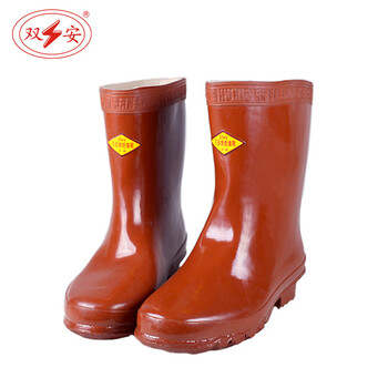 双安 25KV绝缘靴中筒高压防触电安全鞋耐磨防滑橡胶水鞋定做 棕色 42码 1双