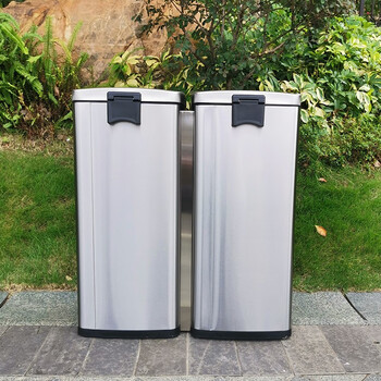 GNF两分类不锈钢脚踏垃圾桶（30L*2）室内带盖大号商用单位商场办公室酒店走廊脚踩干湿垃圾分类桶 GPX-218H