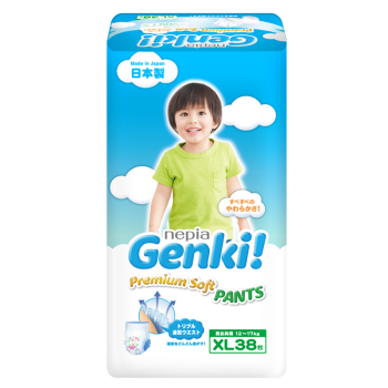妮飘Nepia Genki!拉拉裤XL38片(12-17kg)加大码裤型纸尿裤婴儿尿不湿日本进口轻薄透气