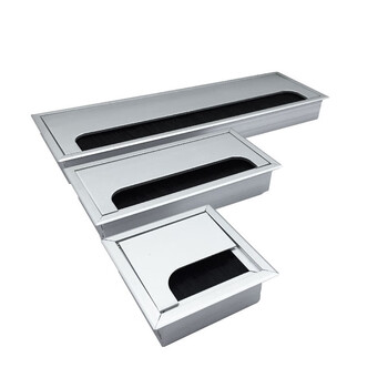 冰禹 BY-7089 办公桌铝合金带毛刷穿线盒 桌面走线线孔盖 长方形穿线盒 80mm x 280mm