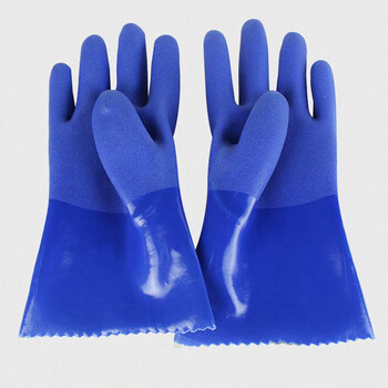 恒大618耐油手套 长28CM 10双 耐酸碱浸胶工业PVC磨砂劳保手套