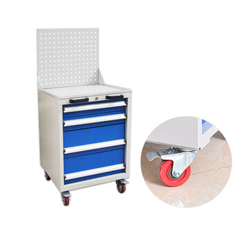 安赛瑞 挂板四抽工具车 生产车间重型汽修维修工具车 多功能铁皮移动手推车带挂板 566×600×850mm 28635