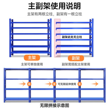 尚留鑫 货架400KG/层仓储置物架加厚重型储物架200*50*200cm六层蓝色