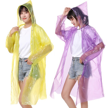 者也（ZYE）5件一次性雨衣外套女透明成人防唾沫防水防汛雨服户外开扣防护一次性雨披 颜色随机发 颜色随机