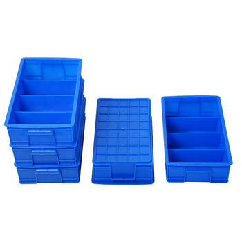 上柯 G6003 蓝色周转箱 工业仓库胶框物流箱子 4格355X200X90mm