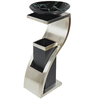 兰诗（LAUTEE）WY6020 酒店大堂立式烟灰缸不锈钢垃圾桶带灭烟盆 方管不锈钢配黑白根盆