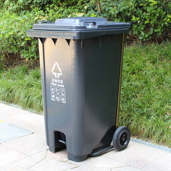莫恩克 户外大号垃圾桶 分类垃圾桶 环卫垃圾桶 小区物业收纳桶可定制LOGO  带轮挂车垃圾桶 灰色240L脚踏款