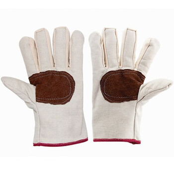 者也 斜纹帆布手套掌心衬皮 加厚劳保铁路手套 焊工电焊手套耐磨机械搬运工地工作工业防护 100双