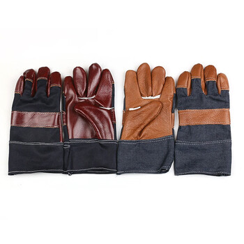 者也（ZYE）海员手套牛仔布短款耐磨焊工手套短皮氩弧焊焊接手套牛皮电焊手套（颜色随机发） 100双