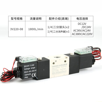 山耐斯TWSNS 气动电磁阀二位三通双电控制阀欧标3V220-08/DC24V