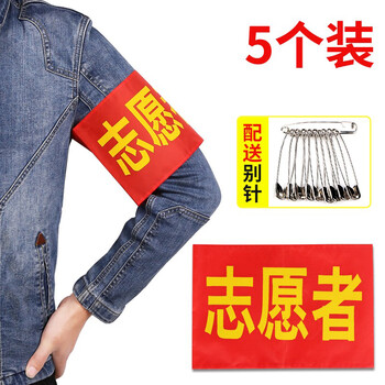 趣行 志愿者+别针 5个装 志愿者执勤安全检查红袖章印刷红袖标值周生安全员执勤等臂章