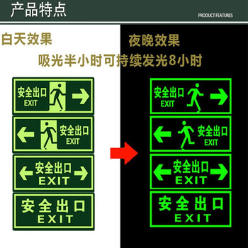 鸣固 安全出口地贴 图示版指示牌 小心台阶地滑 荧光耐磨疏散标识反光贴 14*36cm 安全楼梯右下