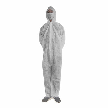劳保佳 一次性pp无纺布衣 连体带帽 连帽连脚防护服 连体工作防尘服 白色pp（连帽连脚）XXL码