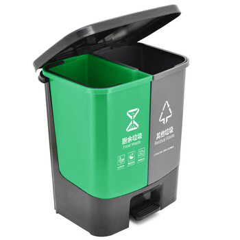 兰诗（LAUTEE）YJ-B044 新国标脚踏分类双格垃圾桶 商用连体双桶垃圾桶 40L绿灰
