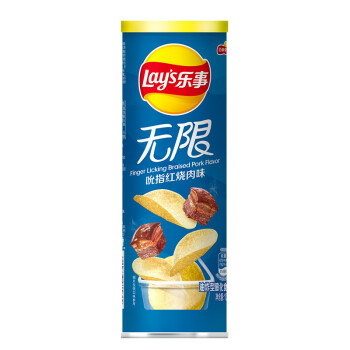 乐事Lay’s无限薯片 零食 休闲食品 吮指红烧肉味104g罐装 膨化食品 *2件